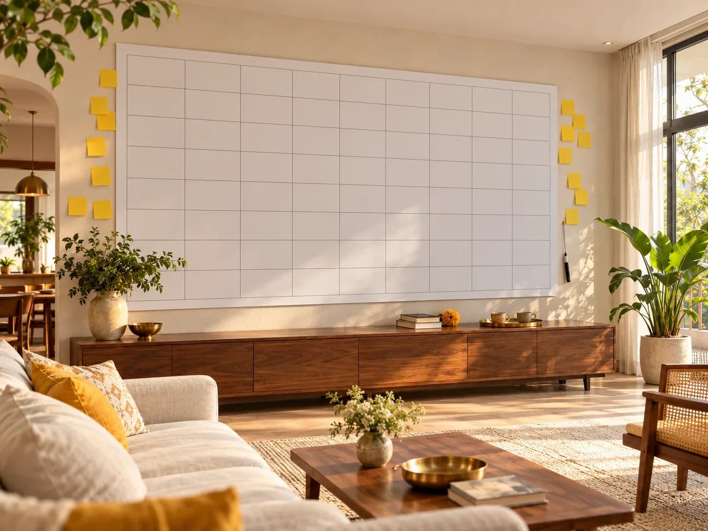 Big 2027 wall calendar filling a wall in a bright room
