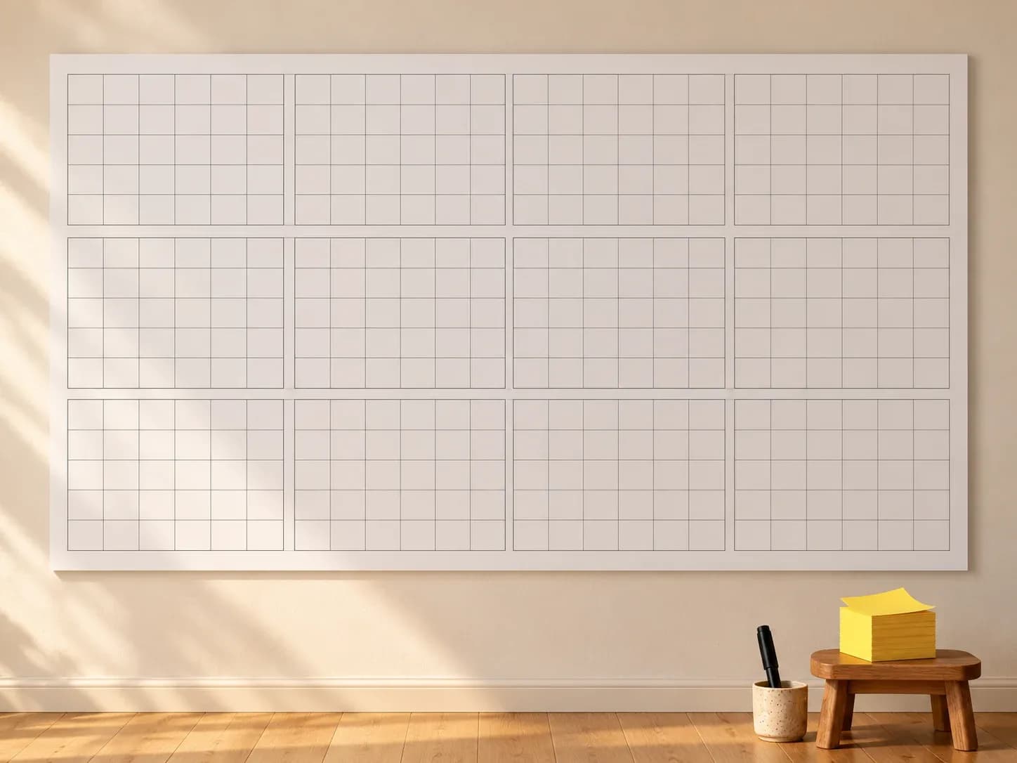 Close-up of the big wall calendar with a large box for every date